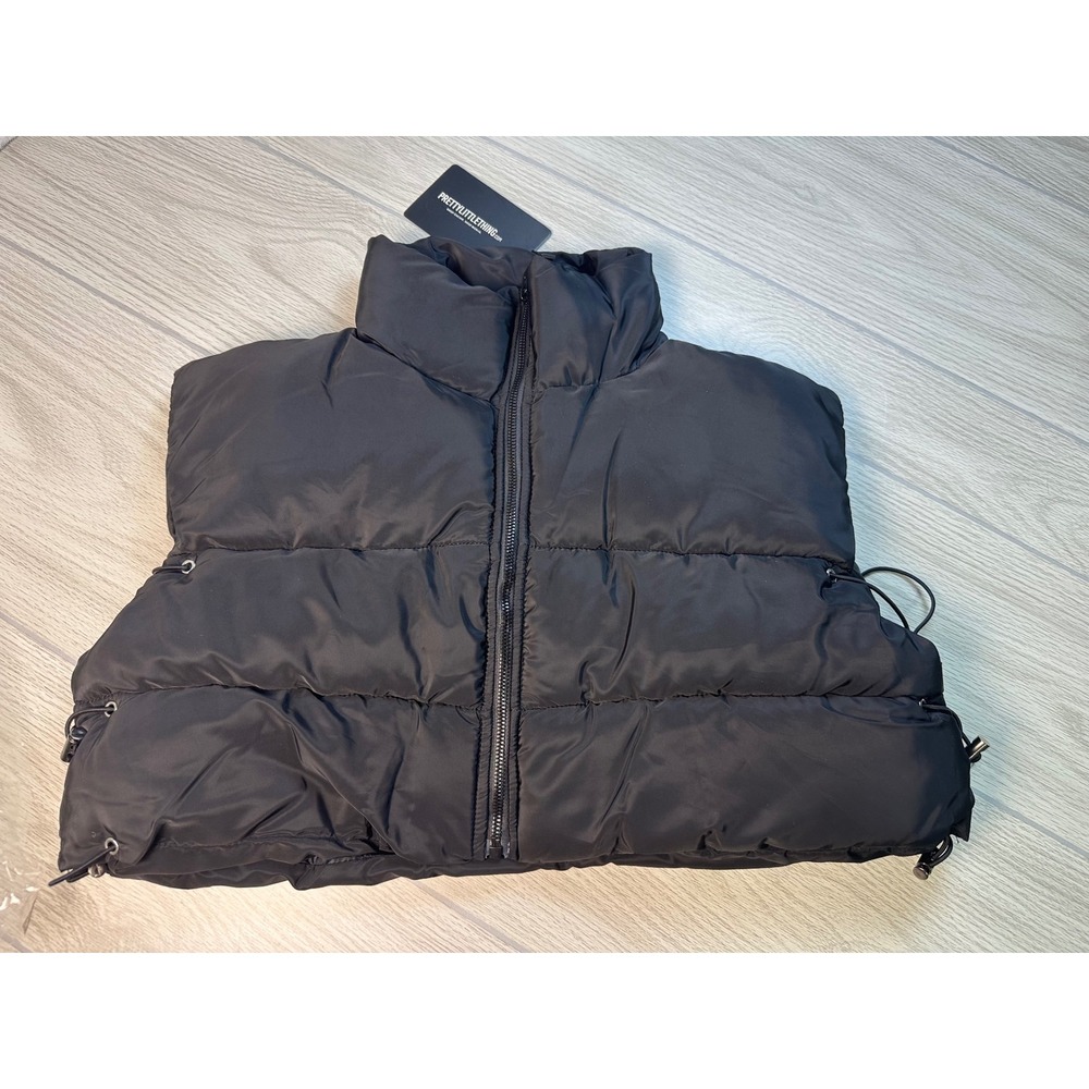 PRETTYLITTLETHING Black Quilted Cropped Puffer Vest‎ Gilet Size XL